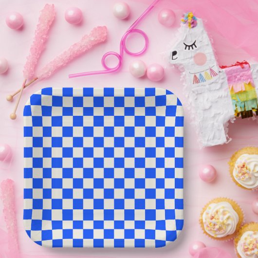 Cobalt and cream checkerboard pattern pappteller (Party)
