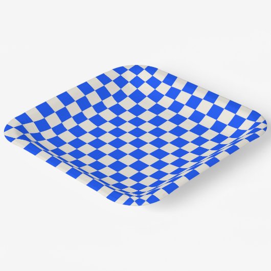 Cobalt and cream checkerboard pattern pappteller (Gewinkelt)