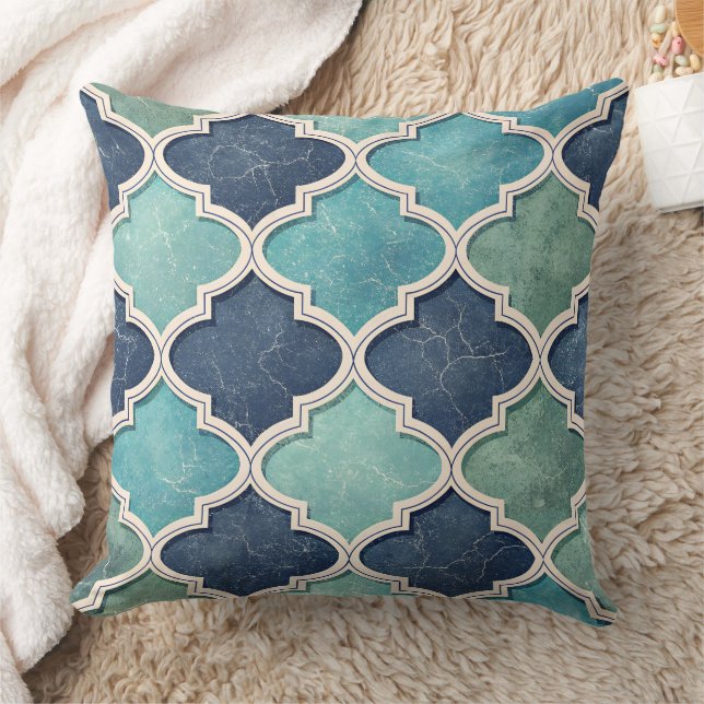 Cobalt and Teal Quatrefoil - Mediterranean Mosaic Kissen (Decke)