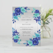 Cobalt Aqua Bloom Hochzeit Einladung (Stehend Vorderseite)