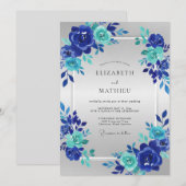 Cobalt Aqua Bloom Hochzeit Einladung (Vorne/Hinten)