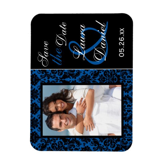 Cobalt Blau und schwarzer Damaskus Speichern Sie d Magnet (Vertikal)