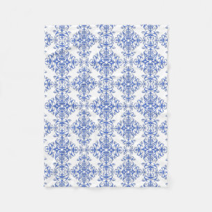 Cobalt Blau und Weiß Floral Damask Style Muster Fleecedecke