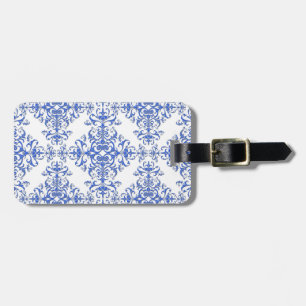 Cobalt Blau und Weiß Floral Damask Style Muster Gepäckanhänger