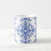 Cobalt Blau und Weiß Floral Damask Style Muster Kaffeetasse (Mittel)