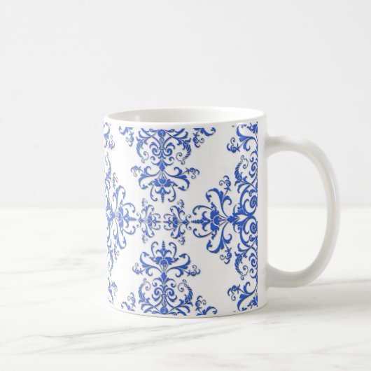 Cobalt Blau und Weiß Floral Damask Style Muster Kaffeetasse (Rechts)