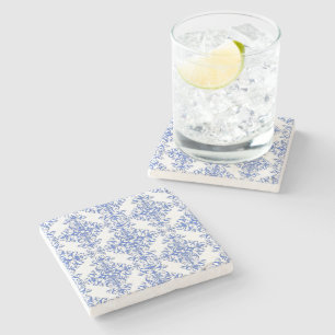 Cobalt Blau und Weiß Floral Damask Style Muster Steinuntersetzer
