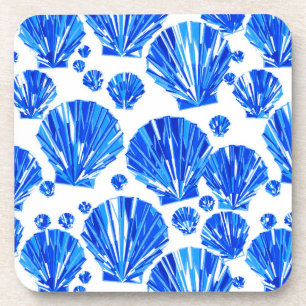Cobalt Blau und Weiße Muscheln Getränke Coaster Getränkeuntersetzer