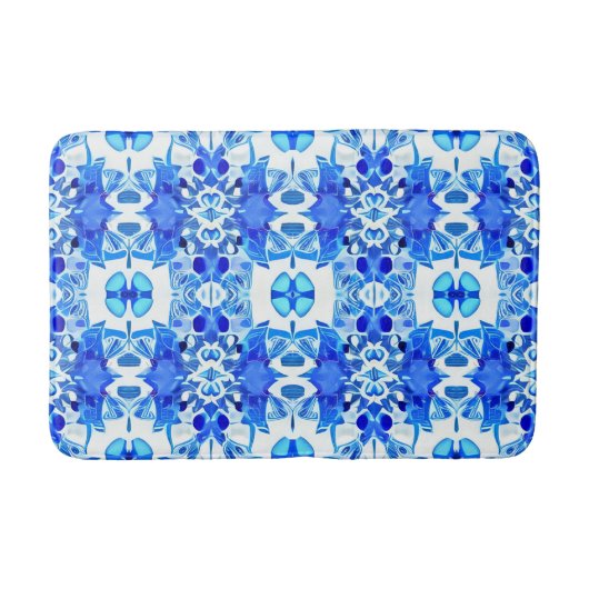 Cobalt Blau-Weiß-Batik-Muster Badematte (Vorderseite)