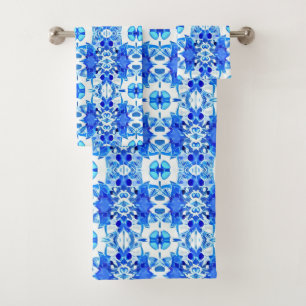 Cobalt Blau-Weiß-Batik-Muster Badhandtuch Set