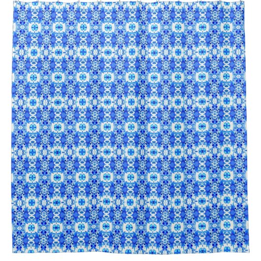 Cobalt Blau-Weiß-Batik-Muster Duschvorhang (Vorderseite)