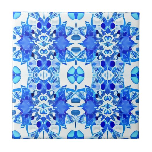 Cobalt Blau-Weiß-Batik-Muster Fliese (Vorderseite)
