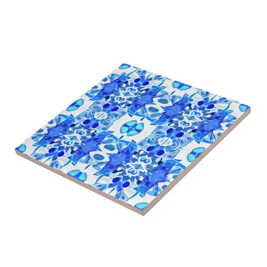 Cobalt Blau-Weiß-Batik-Muster Fliese (Seite)