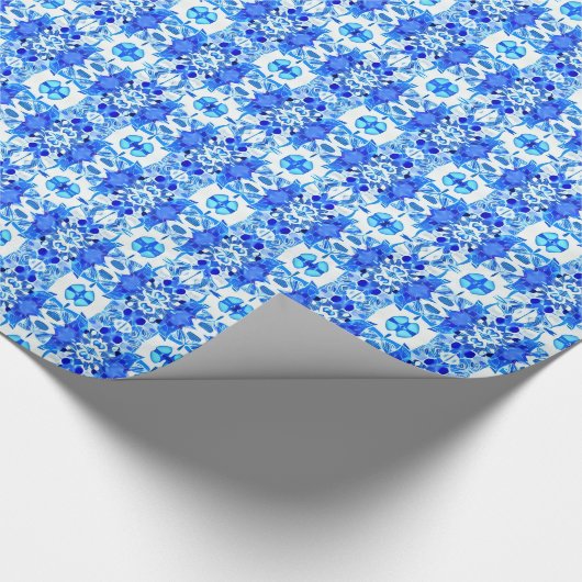 Cobalt Blau-Weiß-Batik-Muster Geschenkpapier (Ecke)