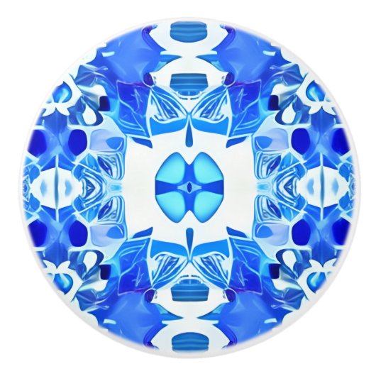 Cobalt Blau-Weiß-Batik-Muster Keramikknauf (Vorderseite)