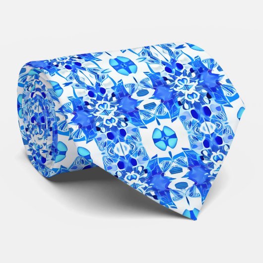 Cobalt Blau-Weiß-Batik-Muster Krawatte (Gerollt)