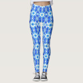 Cobalt Blau-Weiß-Batik-Muster Leggings (Vorderseite)