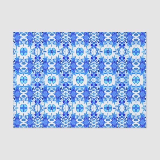 Cobalt Blau-Weiß-Batik-Muster Seidenpapier (Vorderseite)