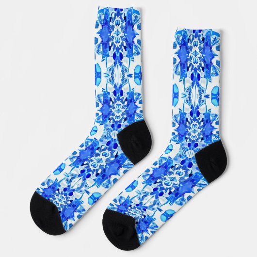 Cobalt Blau-Weiß-Batik-Muster Socken (Linkes Detail)