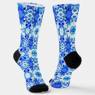 Cobalt Blau-Weiß-Batik-Muster Socken