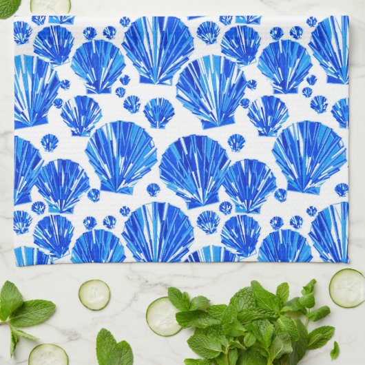 Cobalt Blau-Weiße Muscheln Geschirrtuch (Gefaltet)