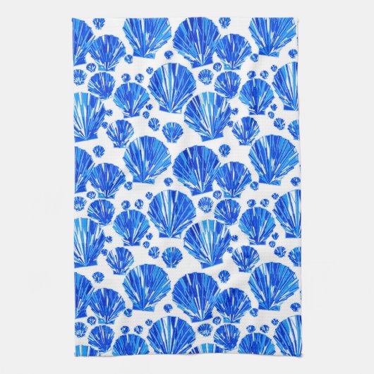 Cobalt Blau-Weiße Muscheln Geschirrtuch (Vertikal)