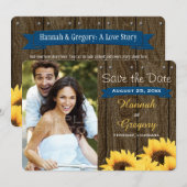 COBALT BLAUE RUSTISCHE SONNENBLUMENKARTE SAVE THE  DATE (Vorne/Hinten)