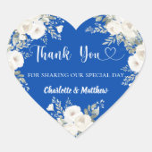 Cobalt blauen Blumen Herz danke Ihnen Hochzeit Herz-Aufkleber (Vorderseite)