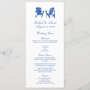 Cobalt Blue Adirondack Beach Stühle Hochzeitmenü Menükarte