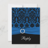 Cobalt Blue and Black Damask RSVP-Karte RSVP Karte (Vorderseite)