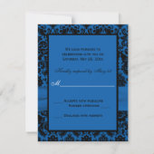 Cobalt Blue and Black Damask RSVP-Karte RSVP Karte (Rückseite)