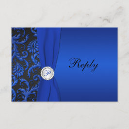 Cobalt Blue and Black Damask RSVP-Karte RSVP Karte