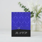 Cobalt Blue and Black Damask RSVP-Karte RSVP Karte (Stehend Vorderseite)