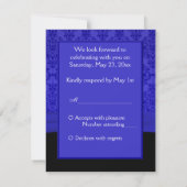 Cobalt Blue and Black Damask RSVP-Karte RSVP Karte (Rückseite)