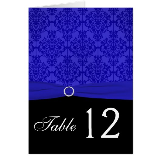 Cobalt Blue and Black Damask Tischnummer Card (Vorne)