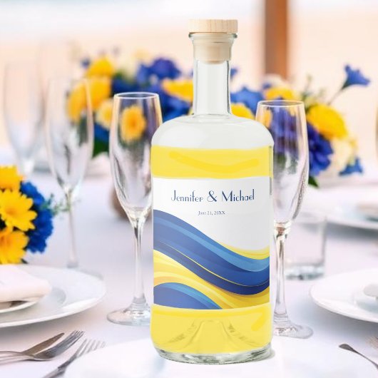 Cobalt Blue and Lemon Yellow Modern Wedding Alkoholflaschenetikett