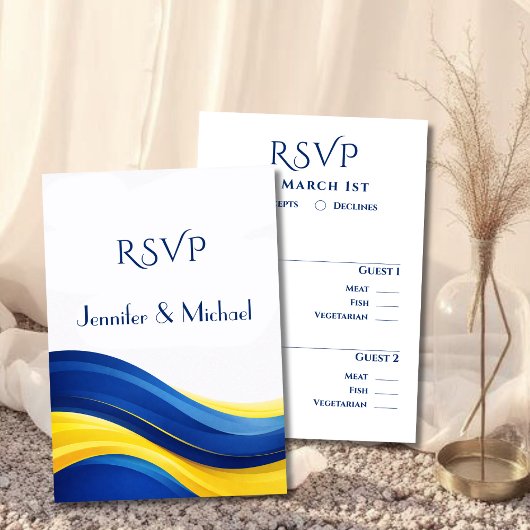 Cobalt Blue and Lemon Yellow RSVP Wedding  Karte