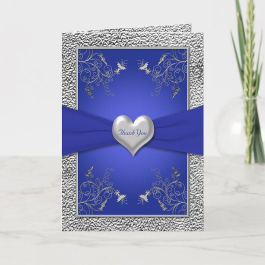 Cobalt Blue and Pewter Heart Dankeschön Karte (Vorderseite)