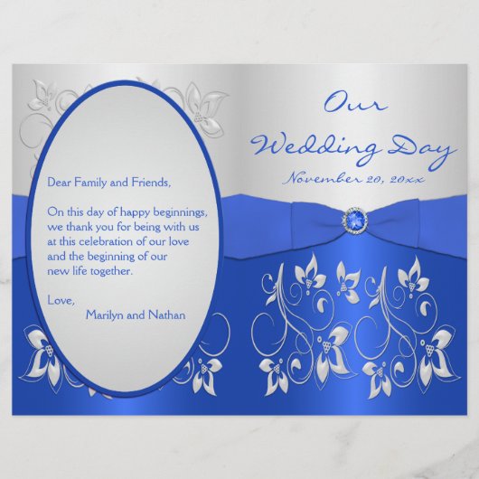 Cobalt Blue and Silver Floral Wedding Program (Vorderseite)