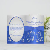 Cobalt Blue and Silver Floral Wedding Program (Stehend Vorderseite)