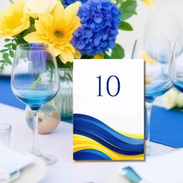 Cobalt Blue and Yellow Modern Wedding Table Number Tischnummer
