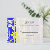 Cobalt Blue and Yellow Swirt Wedding RSVP (Stehend Vorderseite)