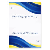 Cobalt Blue and Yellow Wedding Place Cards Tischnummer (Vorderseite)