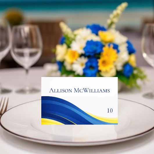 Cobalt Blue and Yellow Wedding Place Cards Tischnummer