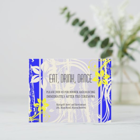 Cobalt Blue and Yellow Wedding Reception Card Einladung (Stehend Vorderseite)