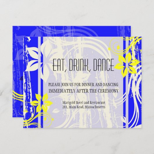 Cobalt Blue and Yellow Wedding Reception Card Einladung (Vorne/Hinten)