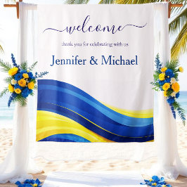 Cobalt Blue and Yellow Wedding Welcome Sign Wandteppich