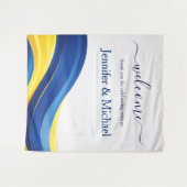 Cobalt Blue and Yellow Wedding Welcome Sign Wandteppich (Vorderseite (Horizontal))