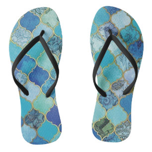 Cobalt Blue, Aqua & Gold Marokkanisch Badesandalen