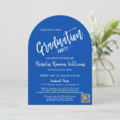 Cobalt Blue Arch Foto Graduation Party QR Code Einladung (Stehend Vorderseite)